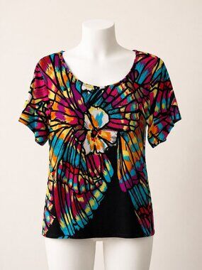 Investments Petites Abstract Floral Multicolor Short Sleeve Top – Size Large EUC